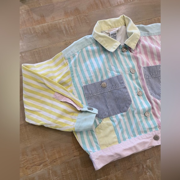 Tangiers Pastel striped 90s multicolor denim jeans jacket unisex - Picture 4 of 14